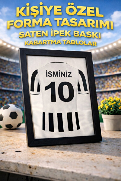 MOR TABLO Kişiye Özel Siyah Beyaz İsimli Numaralı Futbol Taraftar Forma Tasar...