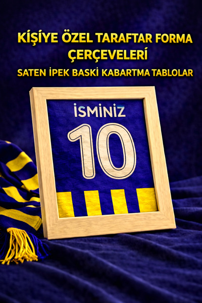 MOR TABLO Kişiye Özel Sarı Lacivert İsimli Numaralı Forma Tasarım Doğal Ahşap...