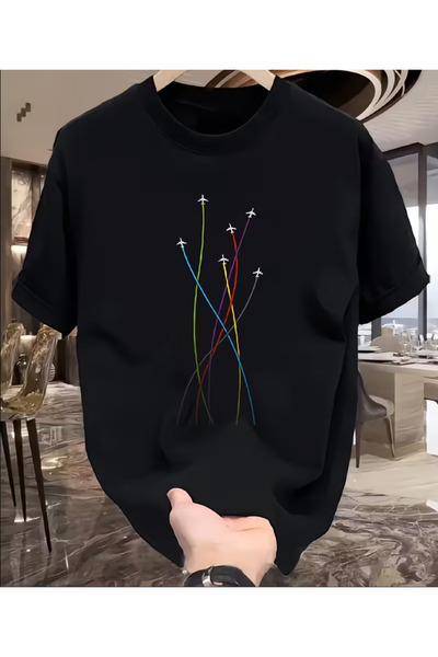 NOURAM Colorful Airplane Print Pure Cotton Short-sleeved T-shirt