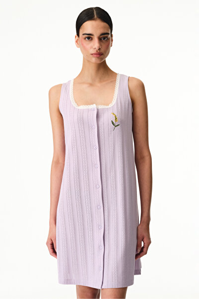 Penti Νυχτικό από μονόχρωμο βαμβάκι με σχέδιο λουλουδιών λιλά