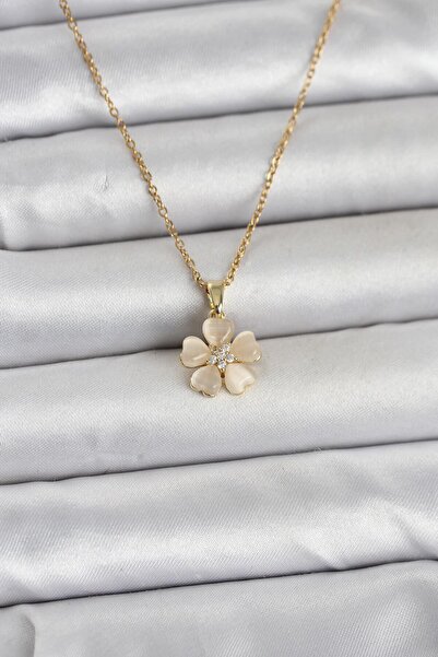 Nehir Şık 316L Çelik Zincir Gold Renk Yonca Model Kadın Kolye Öğretmenler Ann...