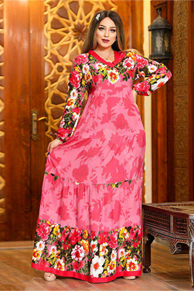 AsrymShop Abaya for Reception Parties, Light Cotton Viscose, Rose Color, Bimbi.
