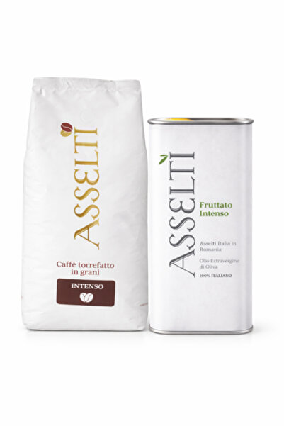 Asselti Set - Boabe de cafea 1 kg Intenso + Ulei de măsline extravirgin 1 L