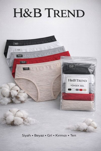 HB TREND Kadın Siyah 5li Paket Likralı Bato Külot YÜKSEL BEL TOPARLAYICI 5 RENK SEÇENEĞİ