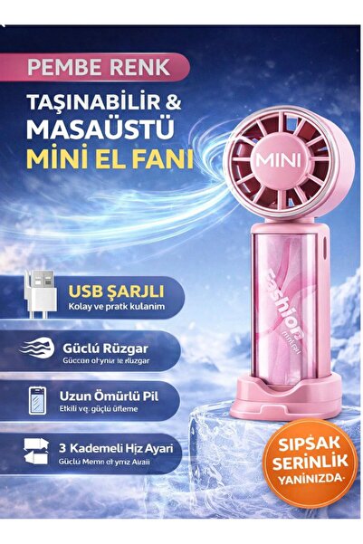 Wokai USB Şarjlı Mini El Fanı Taşınabilir Masaüstü Vantilatör 3 Kademeli Güçlü