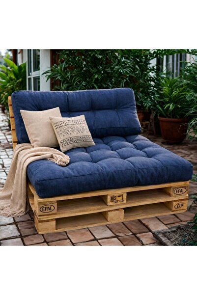 Pucioasa Σετ 2 χοντρών μαξιλαριών για παλέτες κήπου, στρώμα και πλάτη, Μπλε