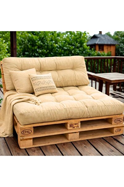 Pucioasa Σετ 2 χοντρών μαξιλαριών για παλέτες κήπου, στρώμα και πλάτη, μπεζ