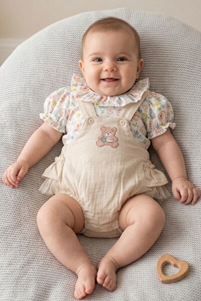 Bebezade Eid 100% Cotton Muslin, Floral Printed Ruffle Detailed Baby Girl Rom...
