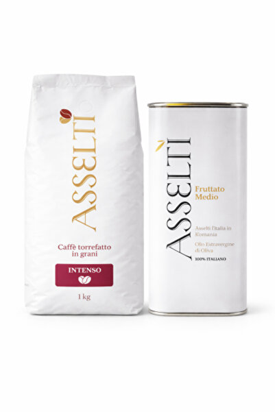 Asselti Set - Boabe de cafea 1 kg Intenso + Ulei de măsline extravirgin 1 L