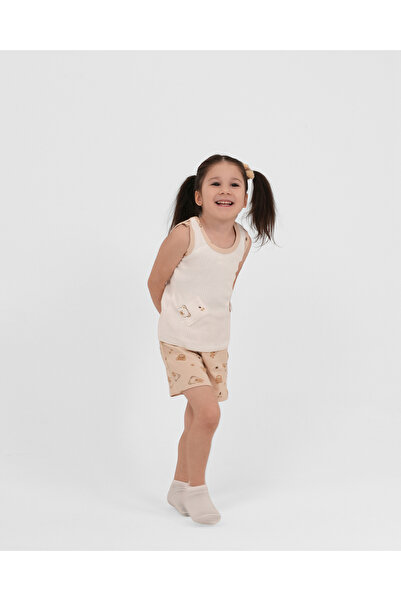 Nappyboo kız çocuk pamuklu şortlu atletli pijama takımı
