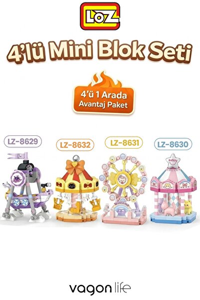 Vagonlife Loz Micro Block 4'lü Lunapark Seti 4 Farklı Model Dekoratif Oyuncak...
