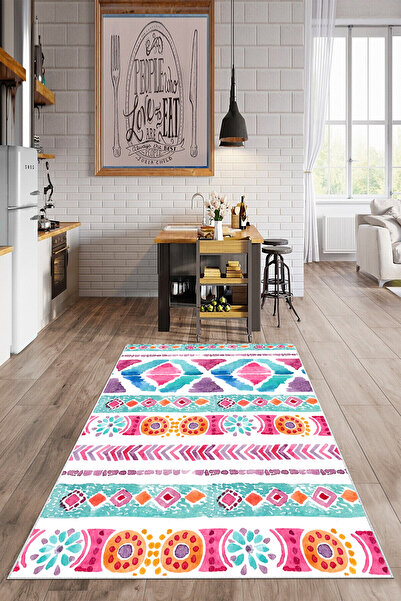 Thalia Home Kaymaz Tabanlı Yıkanabilir Baskılı Mutfak Halısı Halı Yolluk