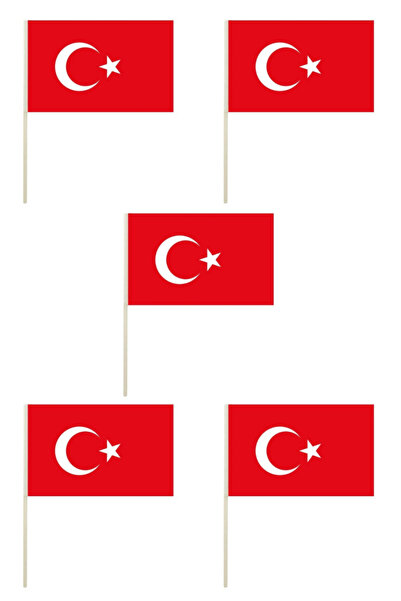 Vatan Sopalı Türk Bayrağı 5li Set ( Kağıt Malzemeden Üretilmiştir. Bayrak Eba...