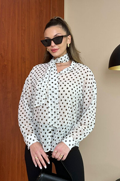 Butik Modana Şifon Puantiyeli Gömlek