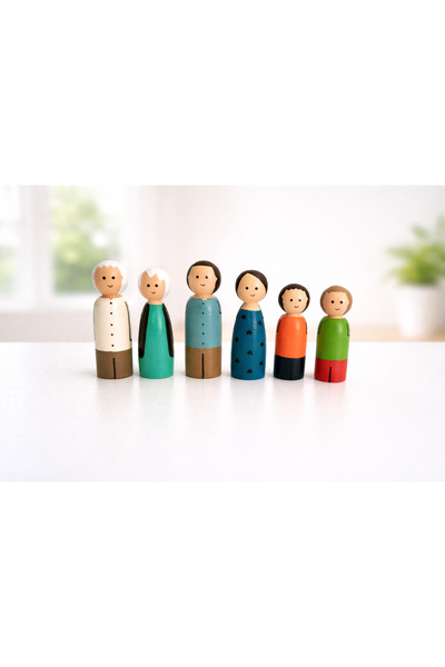 Gepettonine 6'lı Ahşap Boyalı Pegdoll – Eğlenceli, Doğal Ve El Yapımı Peg Beb...