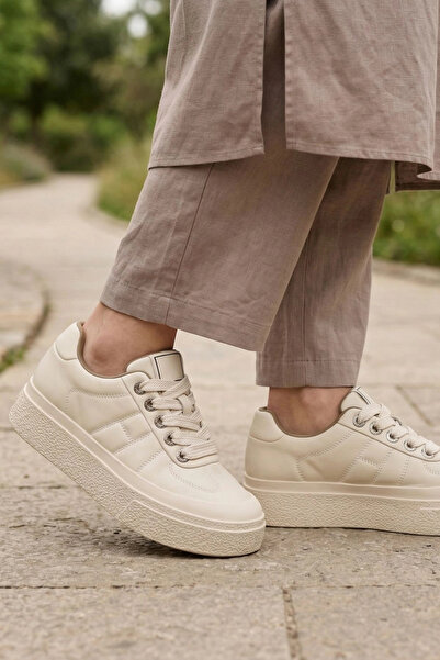 IN-STEP Urban Platform: Vegan Leather Thick Sole Casual Women's Sneaker Cream