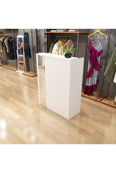 morepp Star 110 cm Karşılama Bankosu Kasa Resepsiyon Masası Ofis Masası Beyaz...