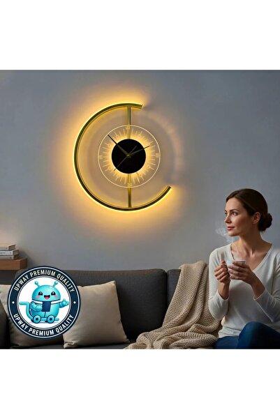 UpWay 3 Renk LED Aydınlatmalı 35 cm Modern Dekoratif Duvar Saati – Sessiz Çalışma