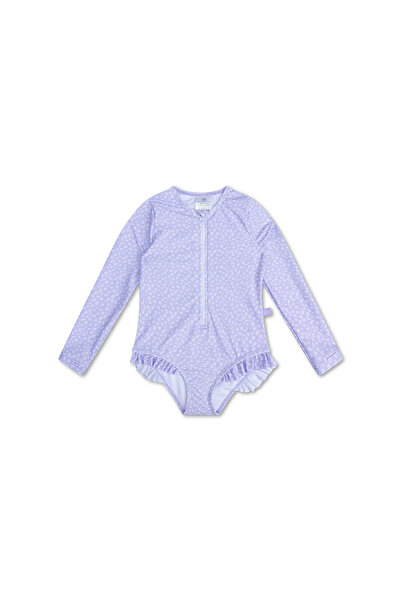 Swim Essentials Lila Leopar Uzun Kollu Kız Çocuk Mayo UV Koruma