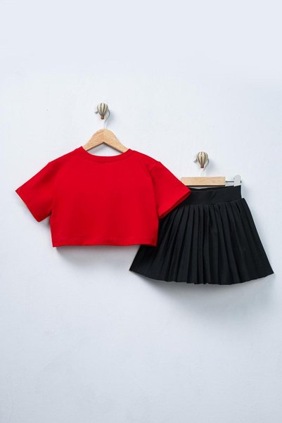 JW.22 Girl's Moon Star Flag Printed Red and White T-Shirt and Pleated Skirt Set - April 23Rd Holiday