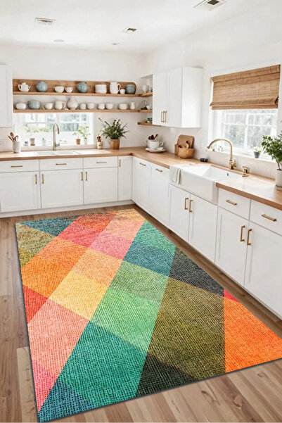Thalia Home Kaymaz Tabanlı Yıkanabilir Baskılı Mutfak Halısı Halı Yolluk