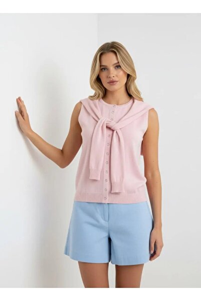 Park Karon 12476 Shawl Detailed Crew Neck Viscose Yarn Knitwear Vest