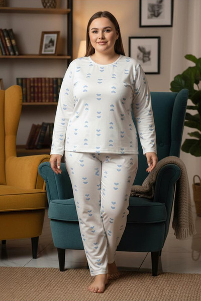 Fulla Moda Σετ πιτζάμες με μοτίβο καρδιάς Plus Size