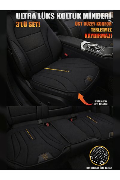 mutlu oto aksesuar Peugeot Uyumlu Keten Füme Oto Koltuk Minderi Kaydırmaz Terletmez Ortopedik Konfor