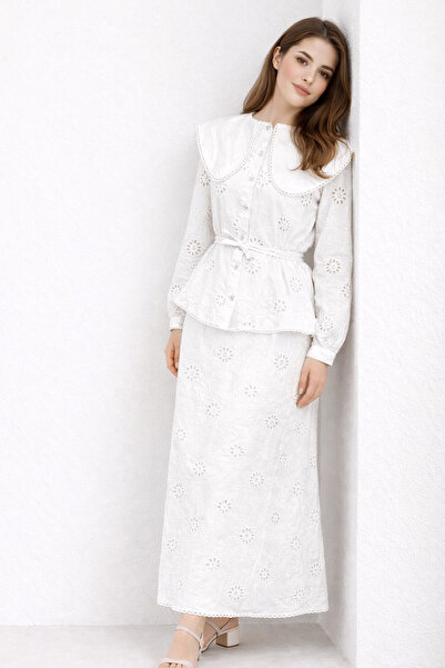 benguen Βρεφικό Σετ Διπλό Κοστούμι με Γιακά Φιστό A7008 Λευκό