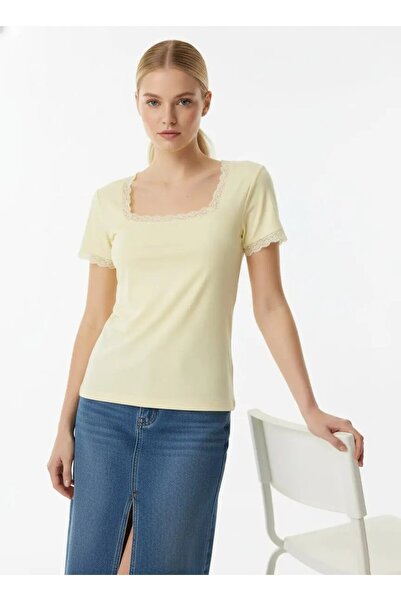 Park Karon 26016 Women's Lace Detailed Square Neck Modal Knitted Blouse