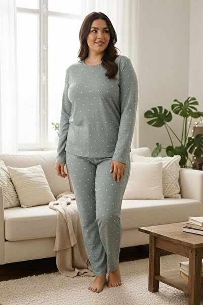 Fulla Moda Σετ πιτζάμες με μοτίβο καρδιάς Plus Size