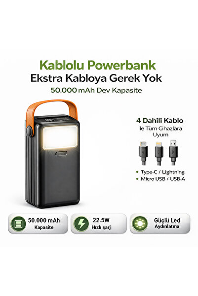 Genel Markalar CP-05 50.000mAh 22.5W Süper Hızlı Şarj Powerbank - Dahili 4 Ka...