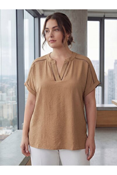 RMG Μπλούζα μεγάλου μεγέθους με λεπτομέρεια κροσέ, χρώμα βιζόν