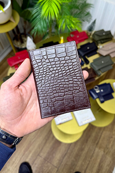 CüzCan Kahverengi Croco Hakiki Deri Araç Ruhsat Kılıfı
