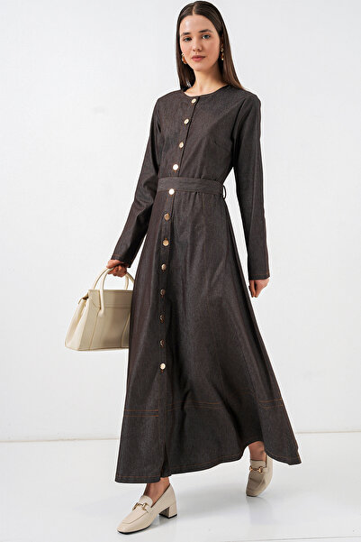 Bigdart Γυναικείο μακρύ τζιν φόρεμα με ζώνη 2595 - Καπνιστό