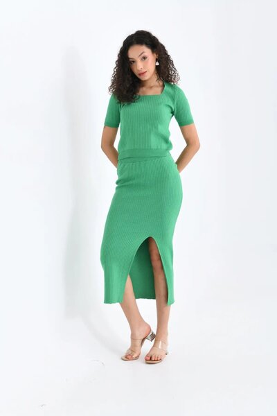 Park Karon 10168 Πλεκτό σετ μπλούζας από νήματα υψηλής ποιότητας με μακριά φο...