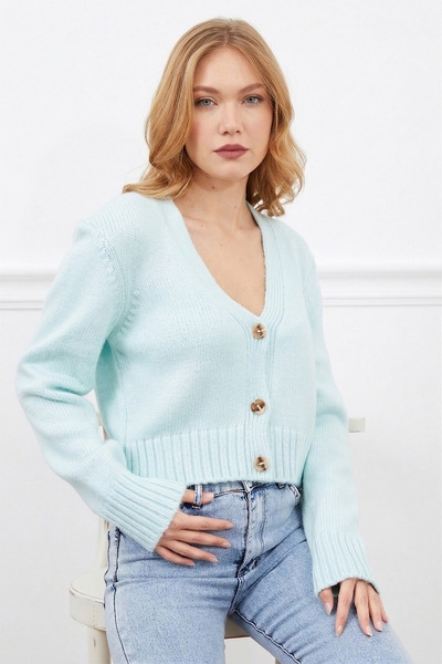 Fulla Moda Πλεκτή ζακέτα με κουμπιά V λαιμόκοψη