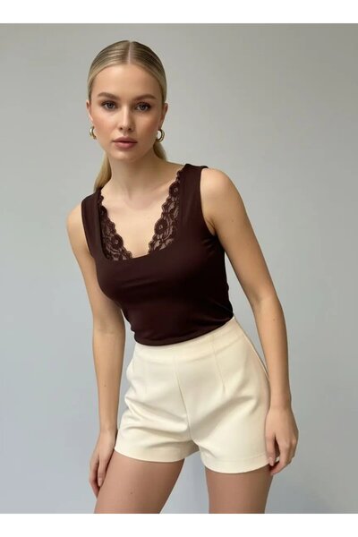 Park Karon 26004 Γυναικεία δαντελένια πλεκτή μπλούζα με τετράγωνο λαιμόκοψη κ...