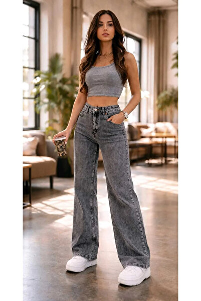 Lighter Jeans Pantaloni Palazzo largi din denim cu talie super înaltă, din Ly...