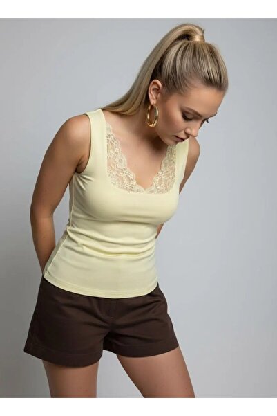 Park Karon 26004 Γυναικεία δαντελένια πλεκτή μπλούζα με τετράγωνο λαιμόκοψη κ...