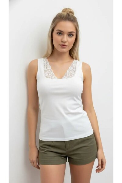 Park Karon 26004 Γυναικεία δαντελένια πλεκτή μπλούζα με τετράγωνο λαιμόκοψη κ...