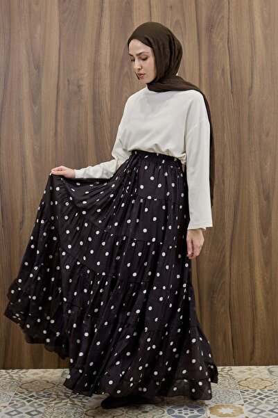 Faya Boutique Bitter Brown Polka Dot Layered Model Skirt