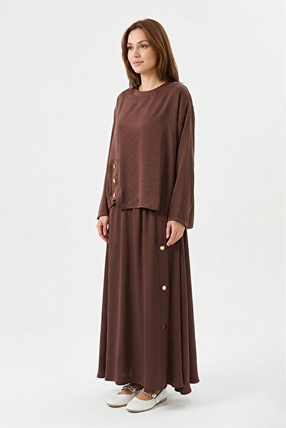 Ceremony Saphire Set with Snap Detail Accessories on Blouse and Skirt 956 Brown