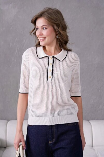 Park Karon 12126 Πλεκτή μπλούζα με γιακά πόλο και μισό κουμπιά