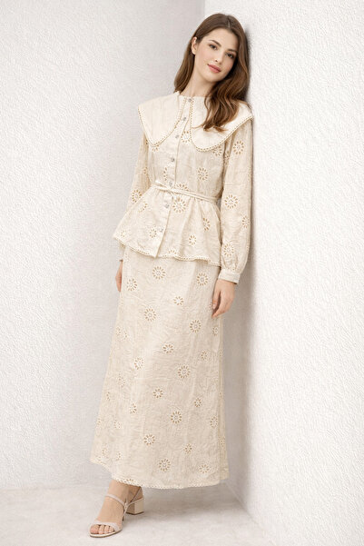 benguen Βρεφικό Σετ Διπλό Κοστούμι με Γιακά Φιστό A7008 Κρεμ