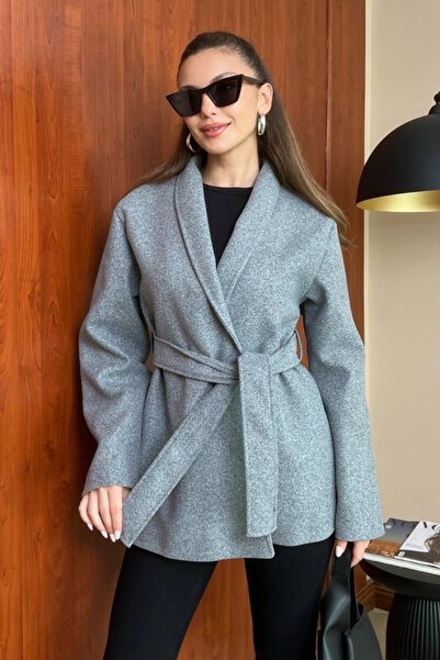 Butik Modana Kuşaklı Kaşe Kaban
