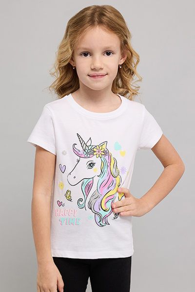 R&B Unicorn Print T-Shirt with Crew Neck and Short Sleeves