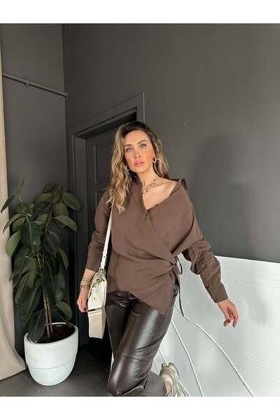 Zerrincan Giyim Kahve Çizgili Bağlamalı Tensel Gömlek