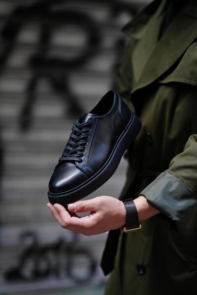 TETRİ Laura Model Γνήσιο Δερμάτινο Χειροποίητο Μαύρο Παπούτσια Sneaker