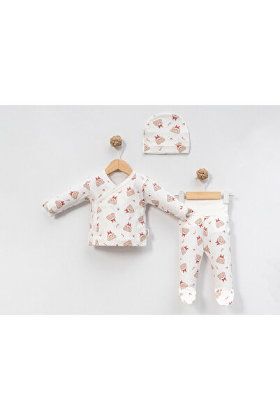 Rise Raba Teddy Bear Patterned Baby Boy 3-Piece Bodysuit Set